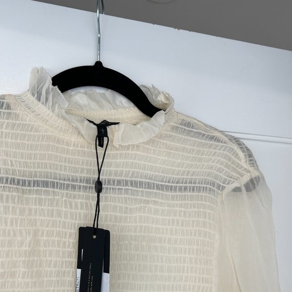 NWT Rag & Bone Kayden Sheer Smocked Ruffle Blouse Sz L in Light Dove - Picture 7 of 9
